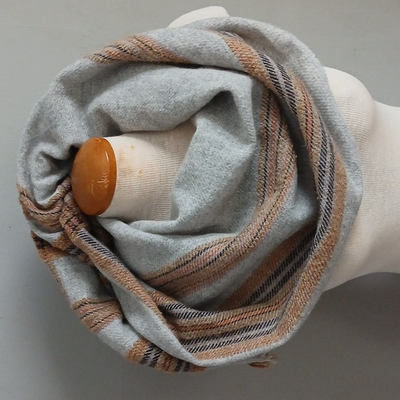 Elegant Gray and Brown Striped Scarf Wool - Picture 7 of 9